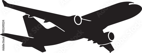 Airplane Silhouette Vector, Passenger Aircraft in Flight and Air Travel Concept