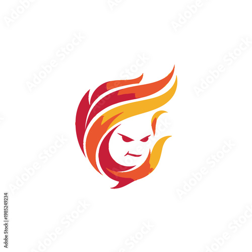 Abstract fiery face with flowing flames and intensity