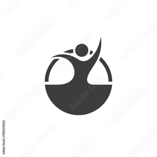 Abstract figure celebrating within a circular design