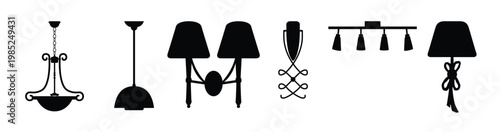 Roof lamp vector icon. Hanging light fixture symbol for interior design, home lighting, and ceiling decor. Black silhouette isolated on white background. vector illustration.