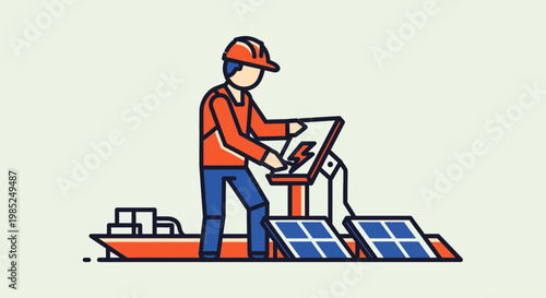 Man installing unique solar panels on a boat for renewable energy