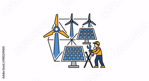 Technician inspecting unique solar wind energy system