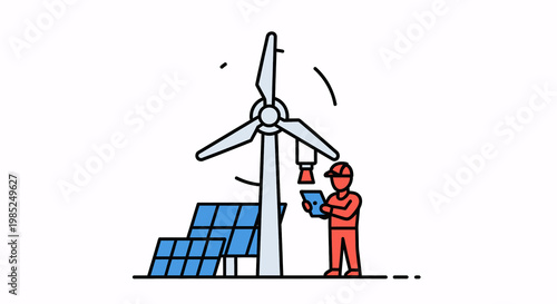 Technician inspecting unique solar wind energy system