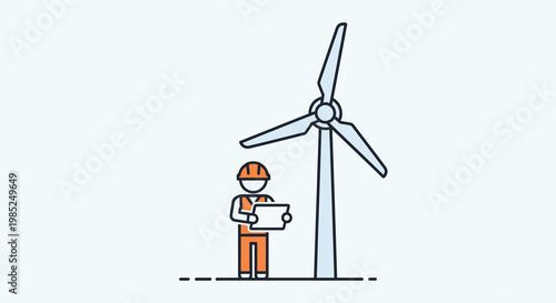 Engineer inspecting unique solar wind turbine for renewable energy