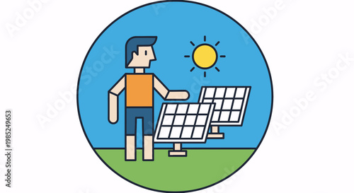 Man Harnessing Unique Solar Wind Energy with Solar Panel