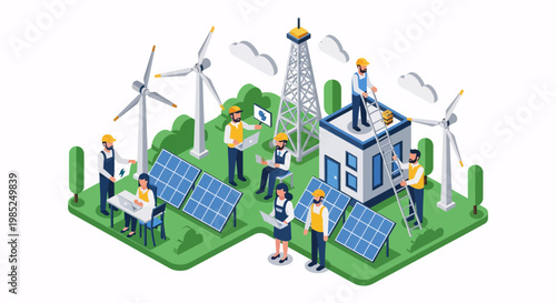 Renewable Energy Team Working on Solar and Wind Power Systems