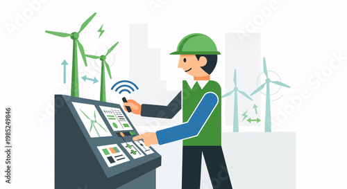 Engineer operating unique solar wind energy control panel system