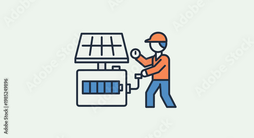 Man installing solar panel for renewable energy generation