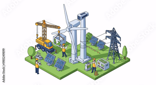 Renewable Energy Infrastructure with Solar Panels and Wind Turbines
