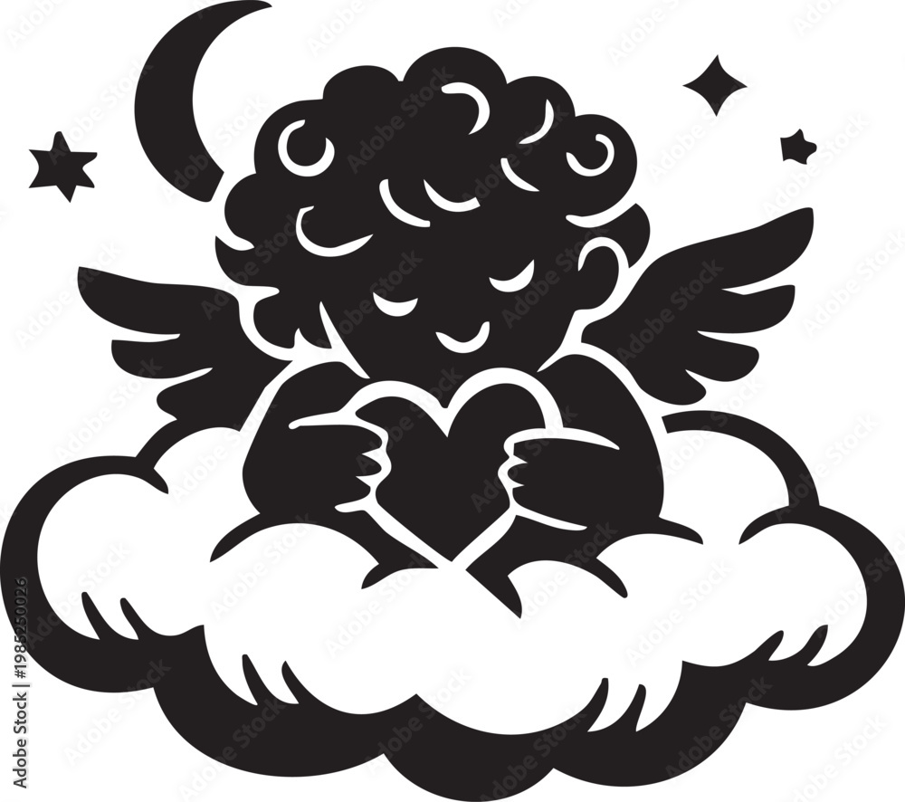 Fototapeta premium simple vector illustration of an angel with wings in floral tribal tattoo style design