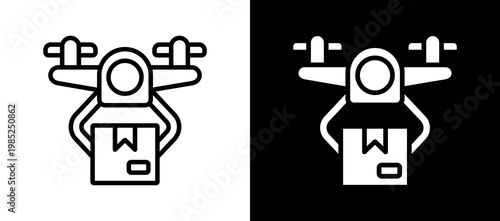 Delivery Drone Icon Set In Black And White Filled Style Collection