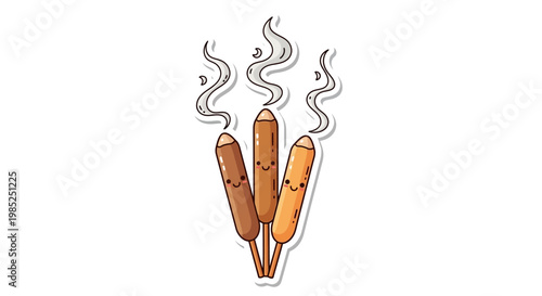 Cute Corn Dogs with Smiling Faces and Steam