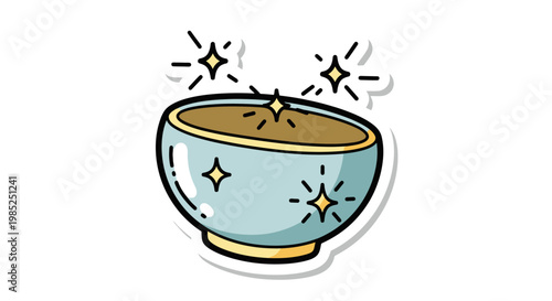 Magical Sparkling Bowl with Cosmic Swirls - Whimsical Illustration