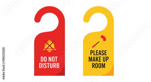 Do Not Disturb & Please Make Up Room hotel door hangers on white background