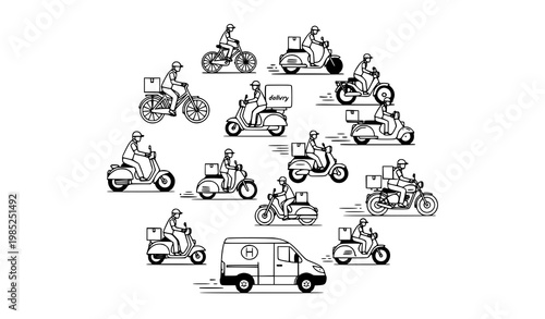 Delivery courier transport icons set logistics service vector illustration