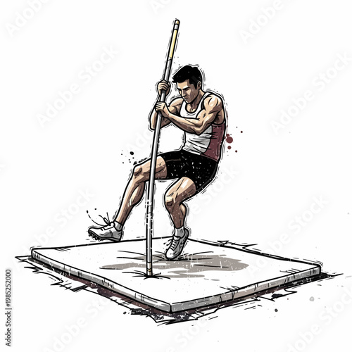 Athlete pole vaulting, athletic jump, sports illustration
