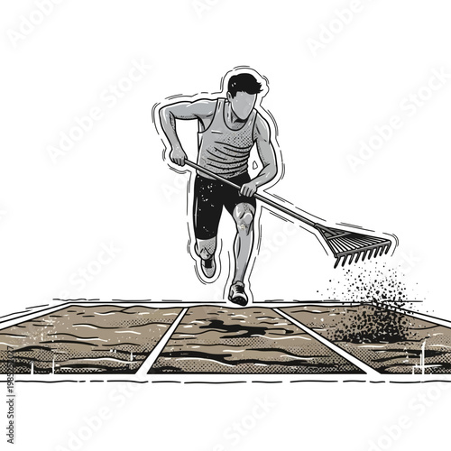 Athlete Raking Sand Pit