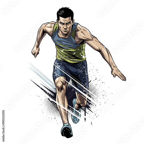 Athlete running fast, sprinter, track and field, motion, power, determination