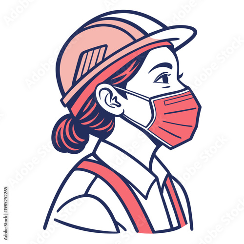 Woman worker wearing face mask protective gear safety.