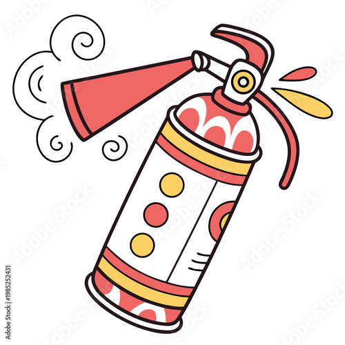Fire extinguisher spraying extinguishing powder cartoon.