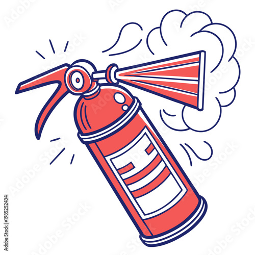 Red fire extinguisher spraying out smoke and lines.