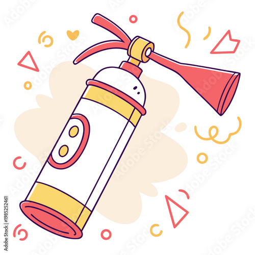 Fire extinguisher doodle art with abstract shapes.