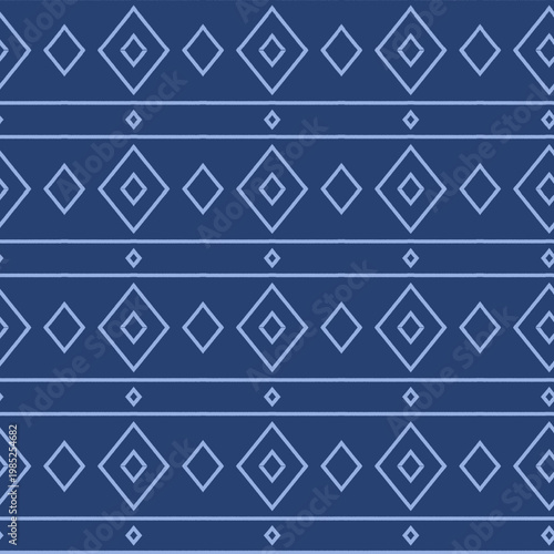 Geometric diamond pattern in blue and white seamless background