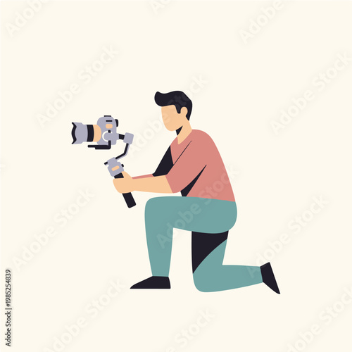 Man Filming with Professional Camera Gimbal Stabilizer.