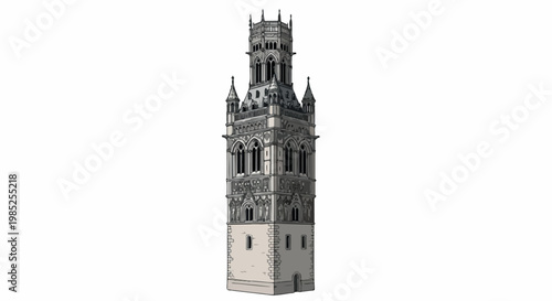 Ancient stone tower standing alone with crenellated battlements and narrow arched windows against a plain background