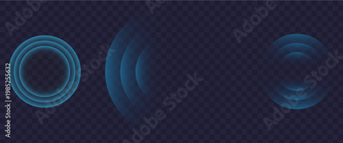 Sound wave. Signal concentric circle. Round light effect. Wifi range. Radio station signal. Water ripple with circle waves. A place or a painful point. Radar screen. Vector effect.