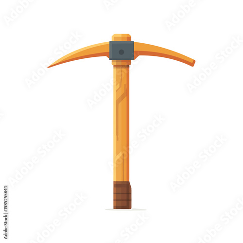 Wooden pickaxe with a curved blade on a white background