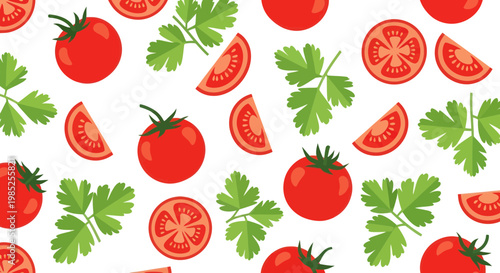Fresh Tomato and Parsley Pattern - Healthy Food Ingredient Background