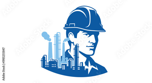 Industrial Worker with Factory Background Vector Illustration