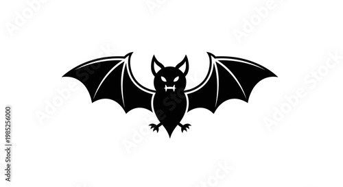 Black Bat Silhouette with Wings Spread Wide, a Symbol of Halloween and the Night
