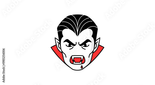 Fearsome Vampire Portrait with Sharp Fangs and Blood Droplet, a Classic Horror Icon