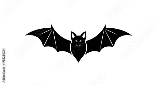 Striking black silhouette of a flying bat with wide-spread wings, an iconic symbol of nocturnal animals and mysterious night themes