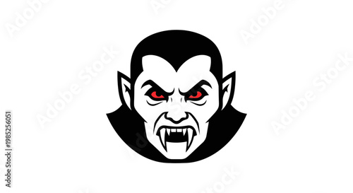 Intense stylized vampire head illustration with menacing red eyes and sharp fangs, embodying a spooky or horror theme for Halloween designs and fantasy projects