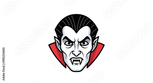 Iconic Vampire Face with Sharp Fangs and Red Cape - A Spooky Halloween Character Illustration