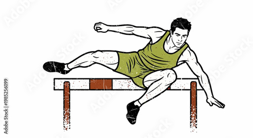 Athlete jumping hurdle race competition
