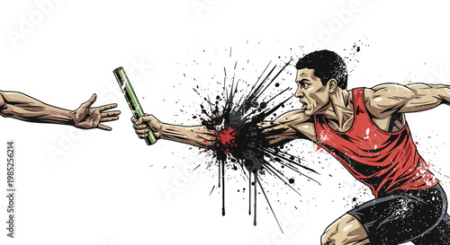 Athlete passing baton with explosive energy burst
