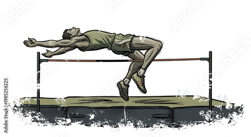 Athlete performing high jump over bar, dynamic illustration