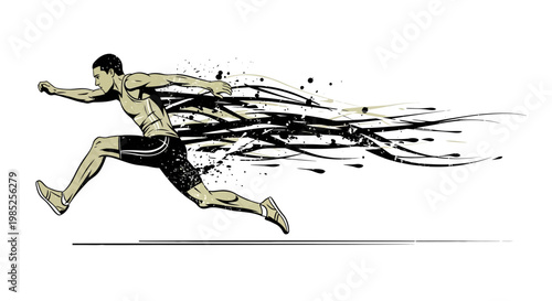 Athlete running with abstract motion trails, speed and energy