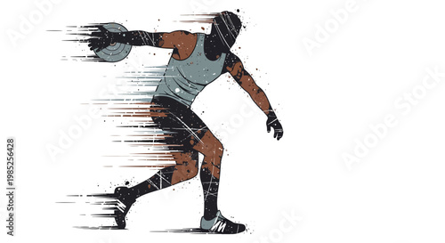 Athlete throwing discus, motion blur, dynamic action, grunge style