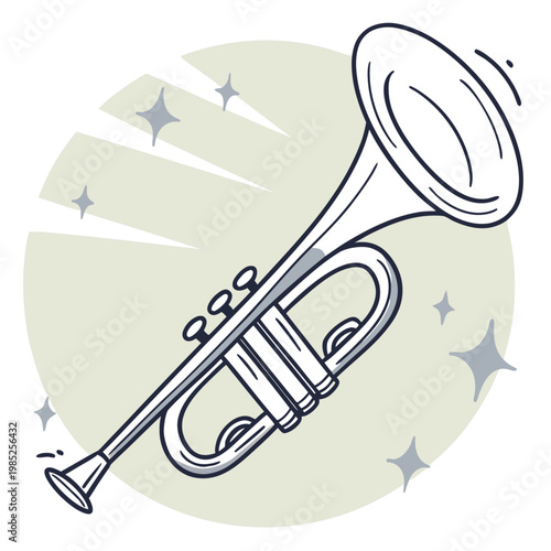 Trumpet musical instrument icon with stars shiny.