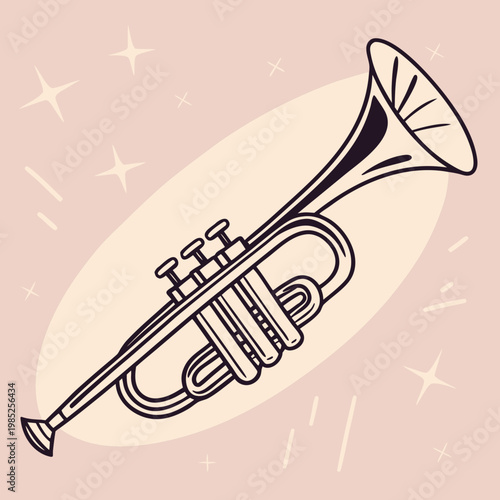 Canvas Print Illustration of vintage trumpet with jazz stars.