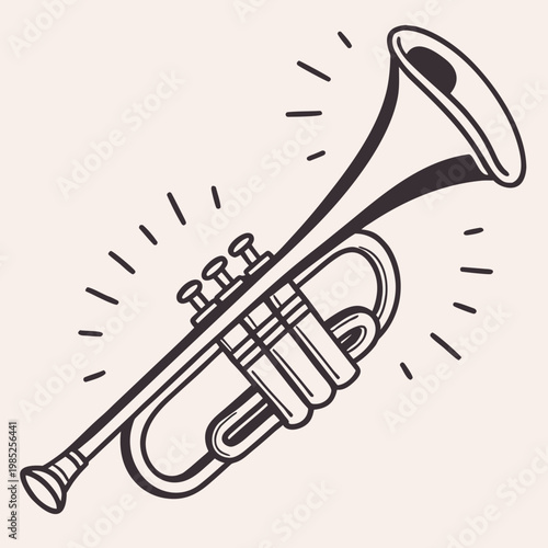 Trumpet instrument doodle drawing musical design.