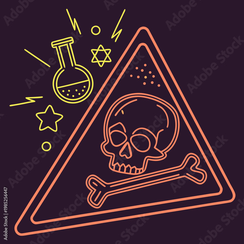 Danger warning skull bone flask lab symbol.