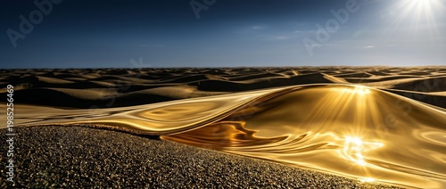 Abstract Macro of Molten Gold Liquid Wave with Metallic Reflections