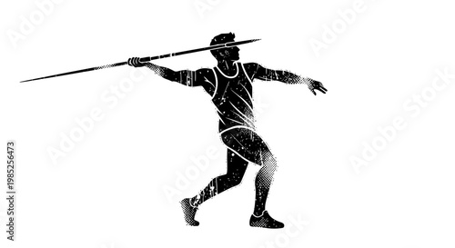 Athlete throwing javelin, vintage silhouette, track and field sport