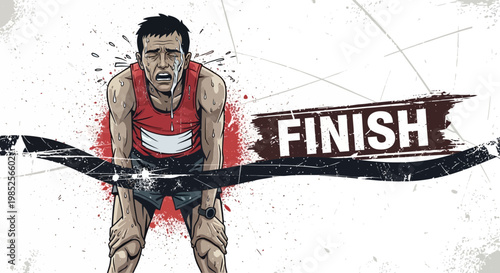 Exhausted Runner Reaching Finish Line
